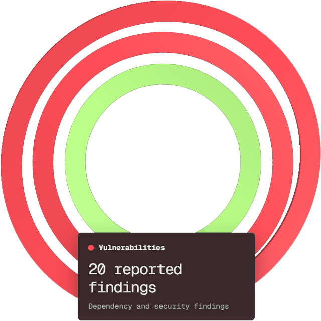 20 reported findings across dependency and security checks